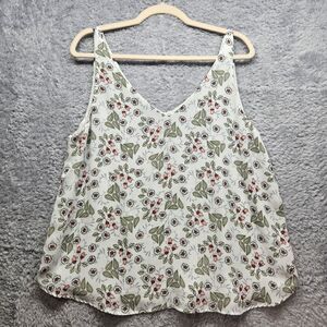 Loft White Floral Tank Top Size Large Flowy Pretty Foilage Pastel